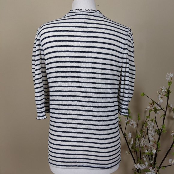 Lucky Brand White and Black Striped Stretch Blouse Size Large - Picture 4 of 10